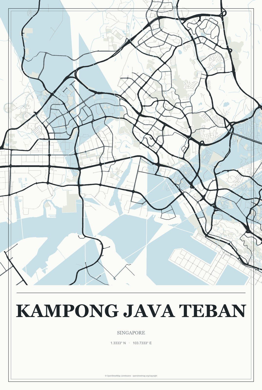 Kampong Java Teban, Singapore City Map Aluminum Sign in Gallery Air style