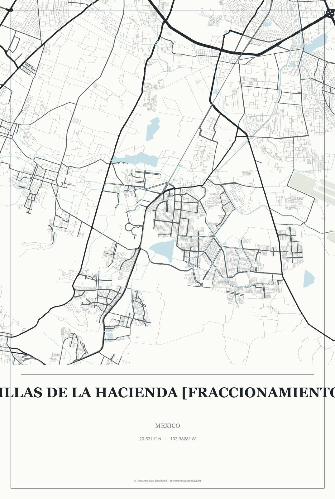 Villas de la Hacienda [Fraccionamiento], Mexico City Map Aluminum Sign in Gallery Air style