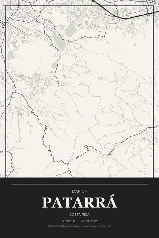 Patarrá, Costa Rica City Map Aluminum Sign in Museum Plaque style