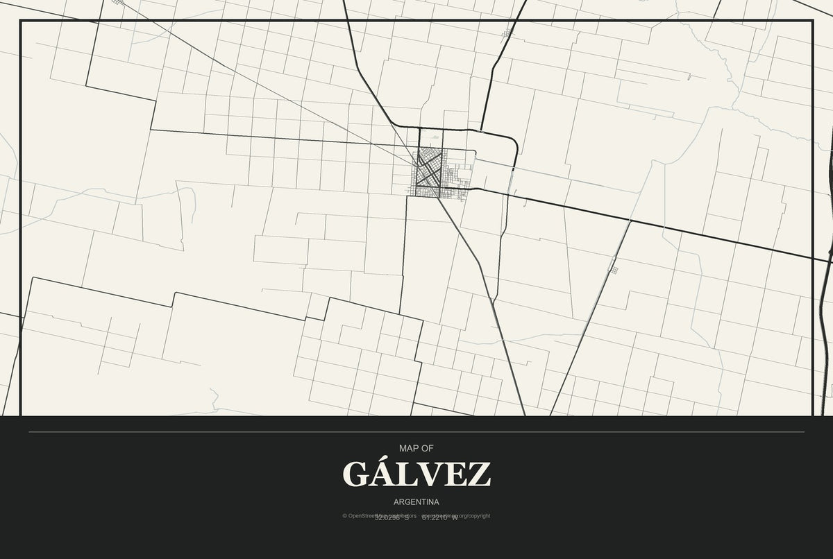 Gálvez, Argentina City Map Aluminum Sign in Museum Plaque style