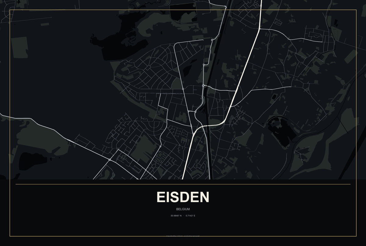 Eisden, Belgium City Map Aluminum Sign in Metropolitan Noir style