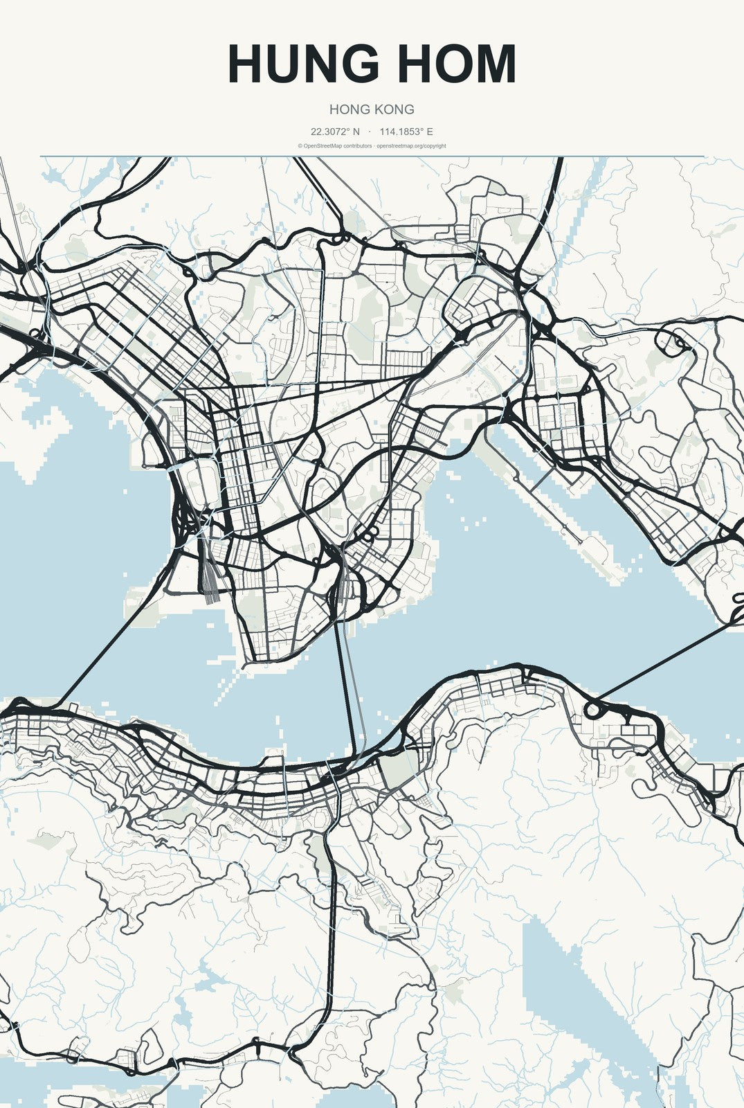 Hung Hom, Hong Kong City Map Aluminum Sign in Headline Atlas style