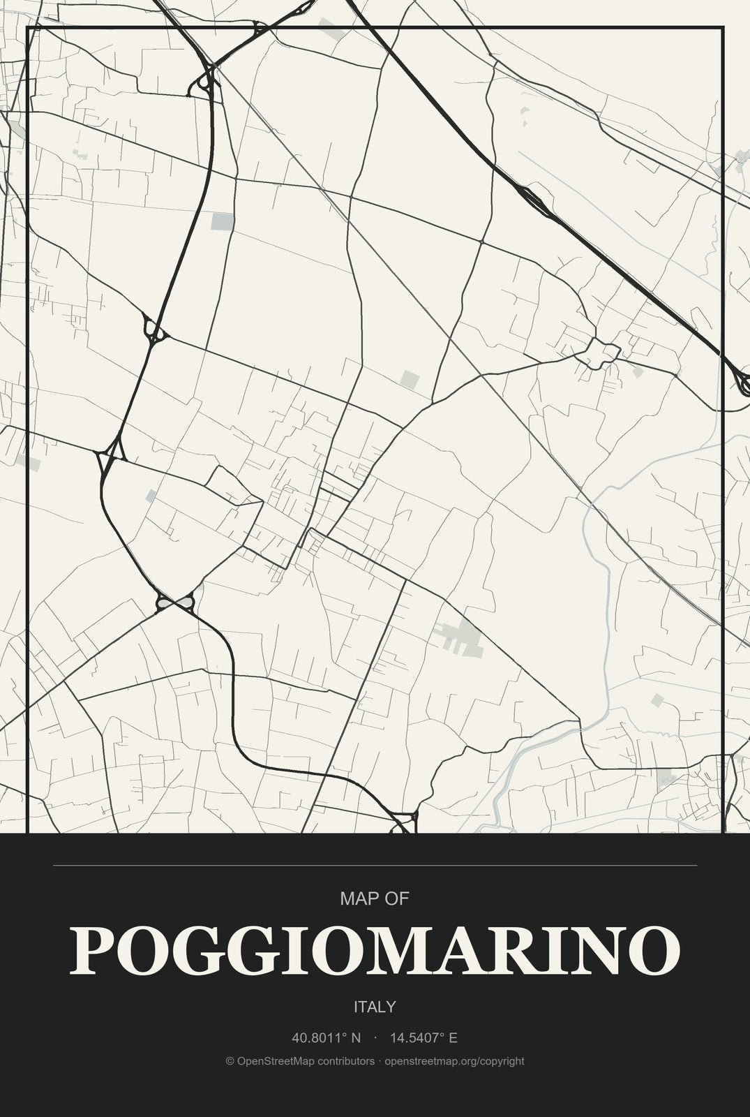 Poggiomarino, Italy City Map Aluminum Sign in Museum Plaque style