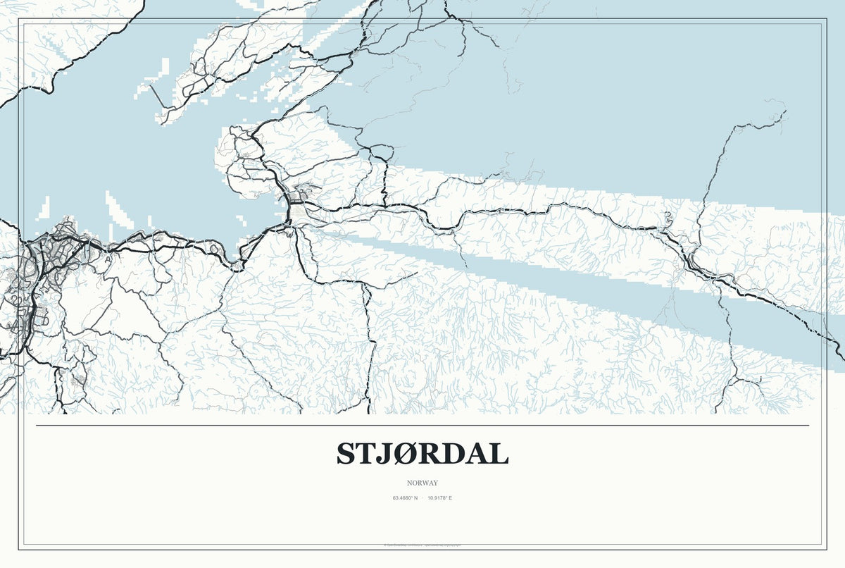 Stjørdal, Norway City Map Aluminum Sign in Gallery Air style