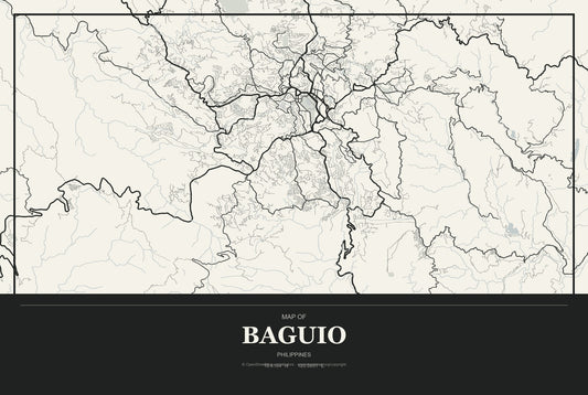 Baguio, Philippines City Map Aluminum Sign in Museum Plaque style