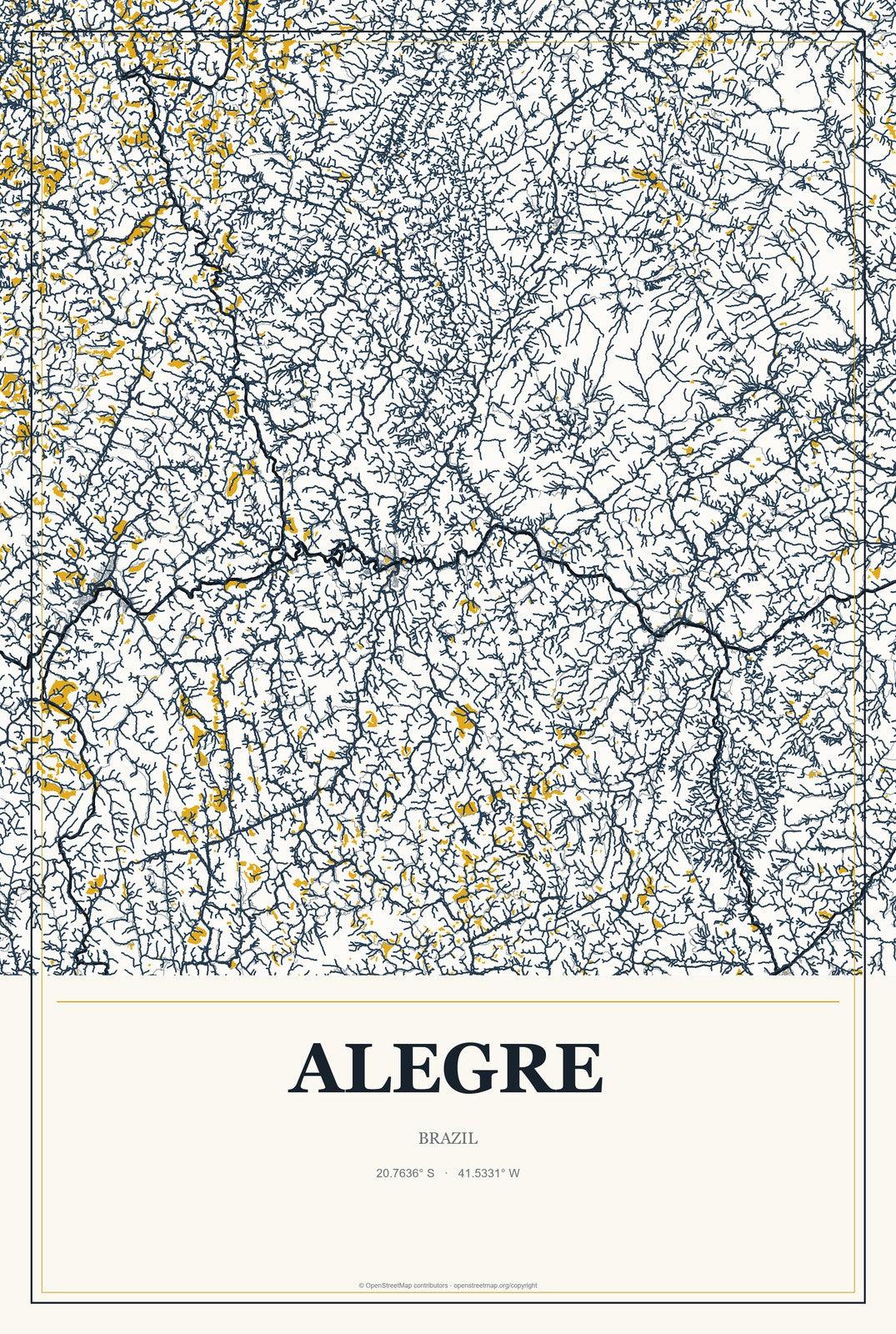 Alegre, Brazil City Map Aluminum Sign in Citrine Modern style