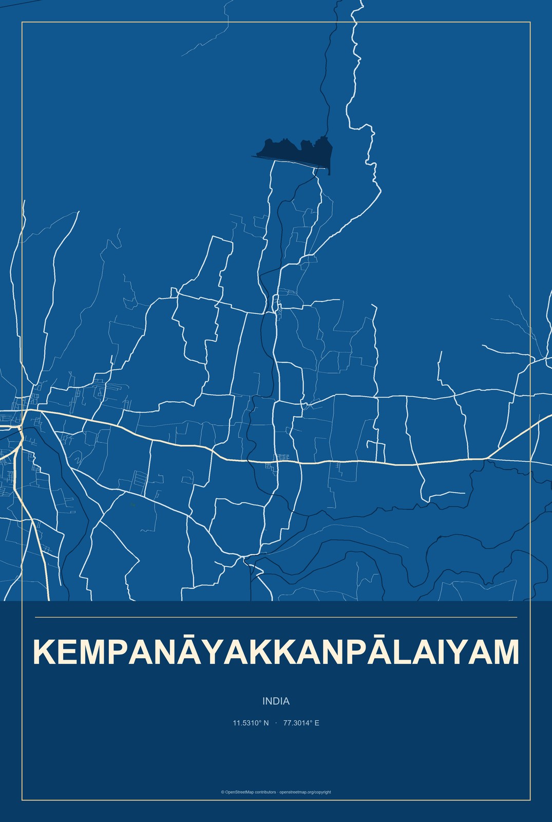 Kempanāyakkanpālaiyam, India City Map Aluminum Sign in Harbor Cobalt style