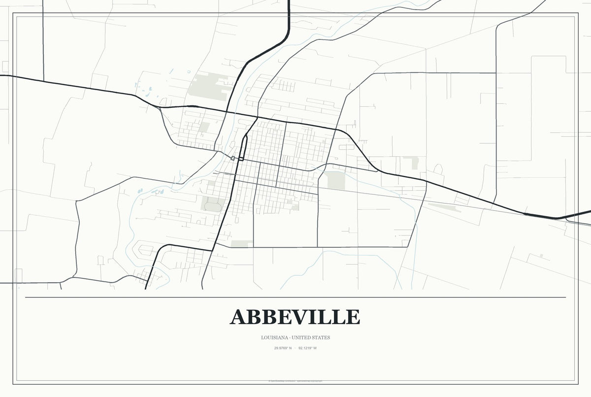 Abbeville, Louisiana City Map Aluminum Sign in Gallery Air style