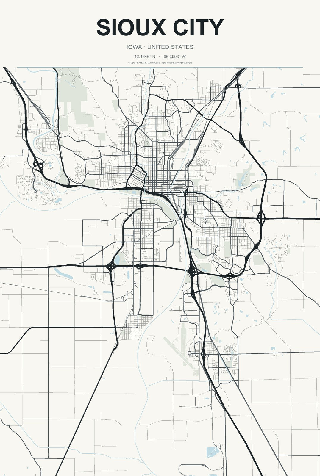 Sioux City, Iowa City Map Aluminum Sign in Headline Atlas style