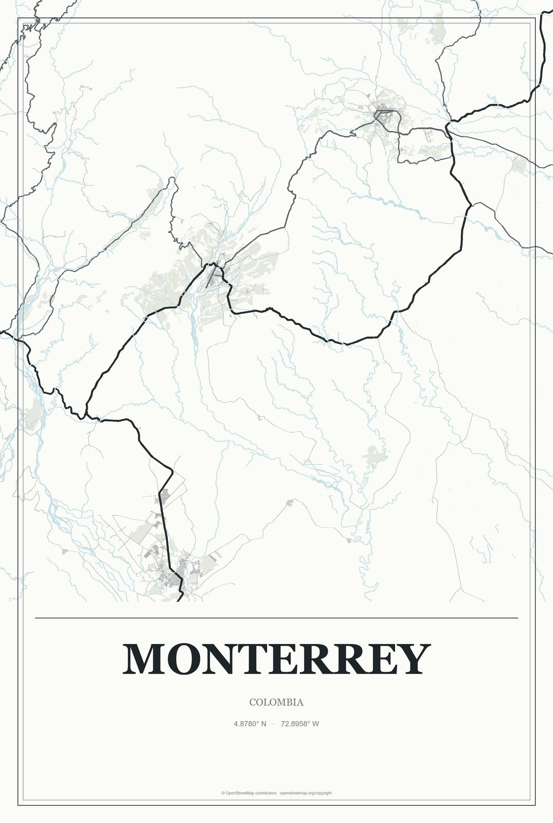 Monterrey, Colombia City Map Aluminum Sign in Gallery Air style