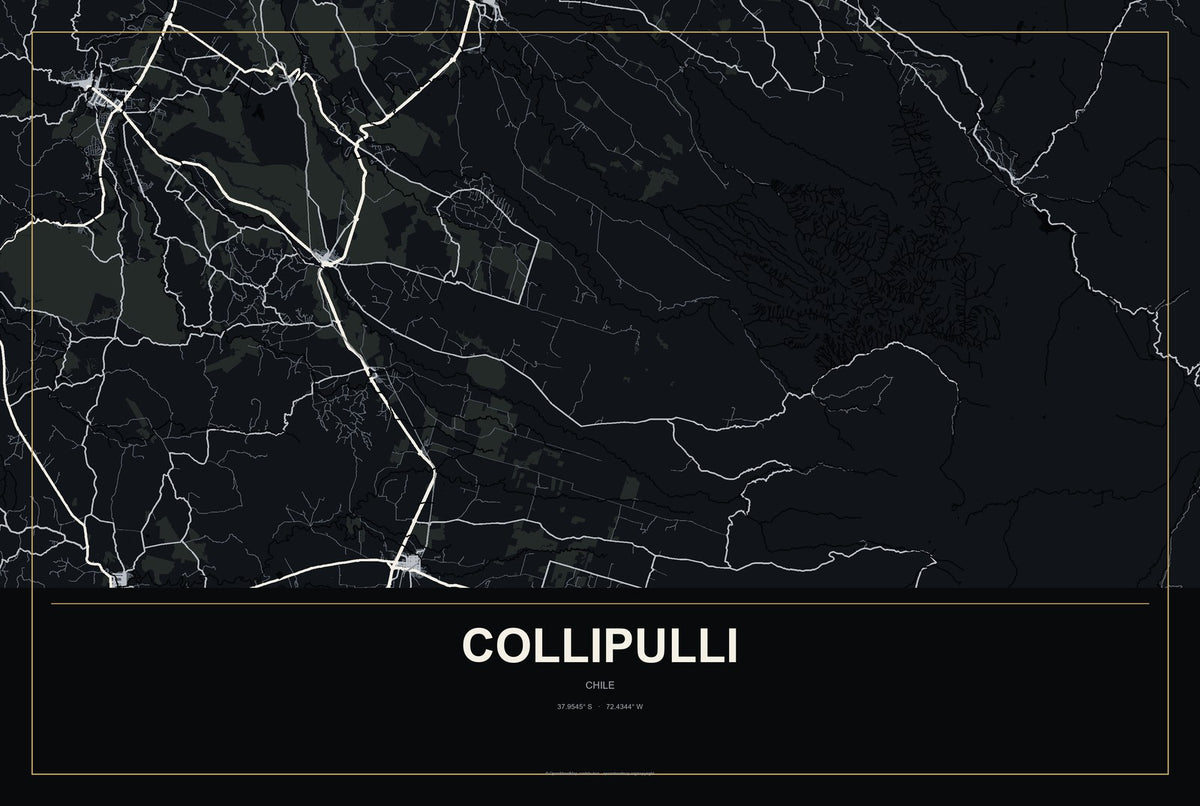 Collipulli, Chile City Map Aluminum Sign in Metropolitan Noir style