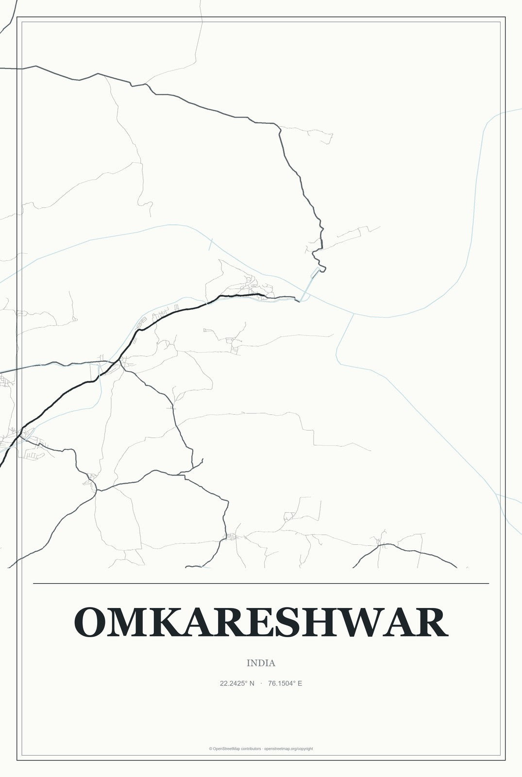 Omkareshwar, India City Map Aluminum Sign in Gallery Air style