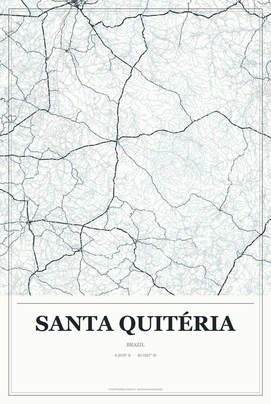 Santa Quitéria, Brazil City Map Aluminum Sign in Gallery Air style