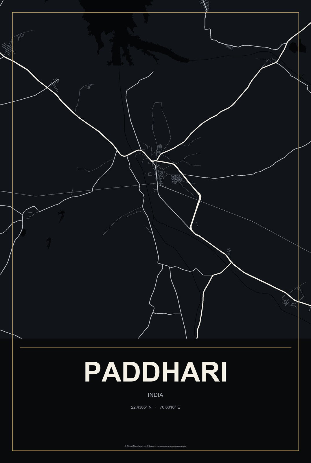 Paddhari, India City Map Aluminum Sign in Metropolitan Noir style