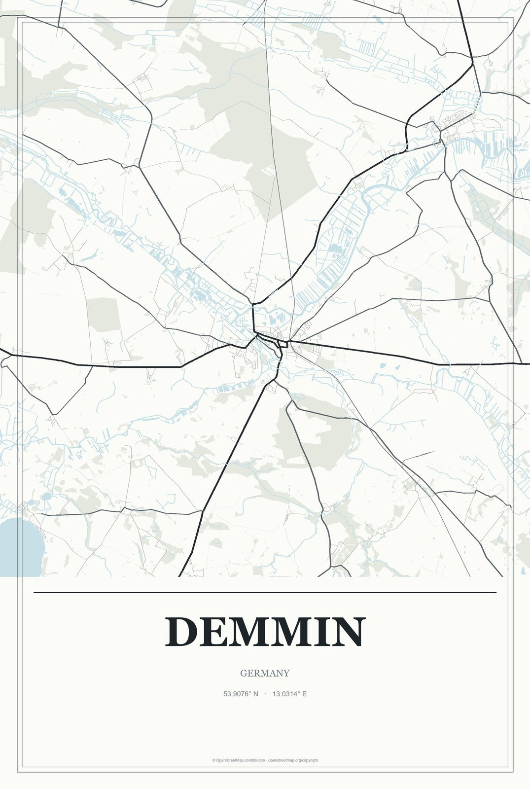 Demmin, Germany City Map Aluminum Sign in Gallery Air style