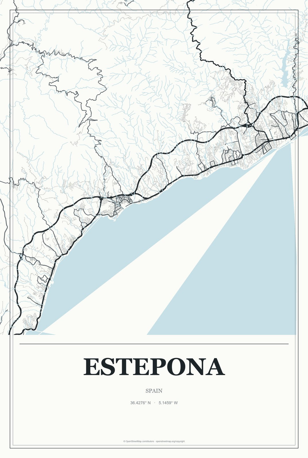 Estepona, Spain City Map Aluminum Sign in Gallery Air style