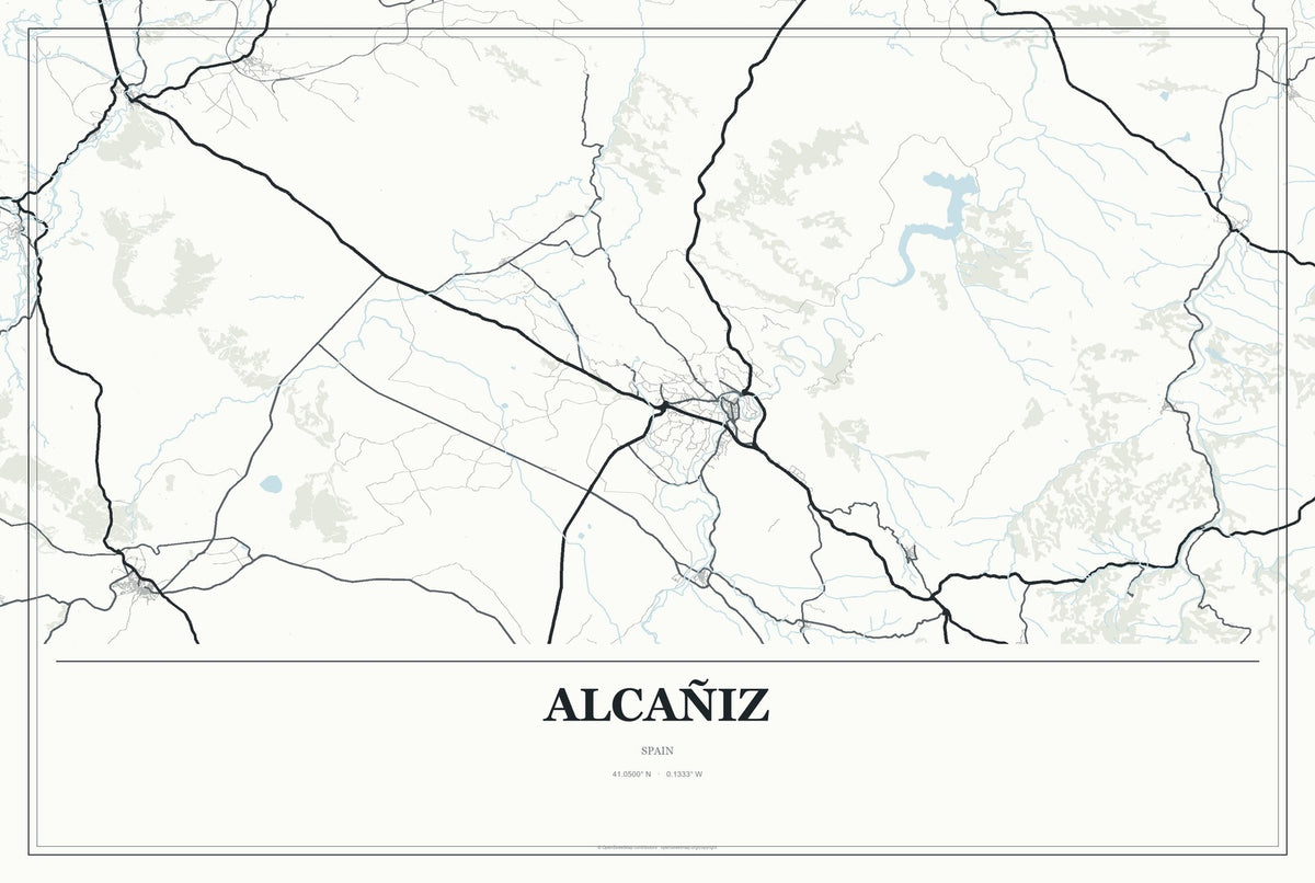 Alcañiz, Spain City Map Aluminum Sign in Gallery Air style