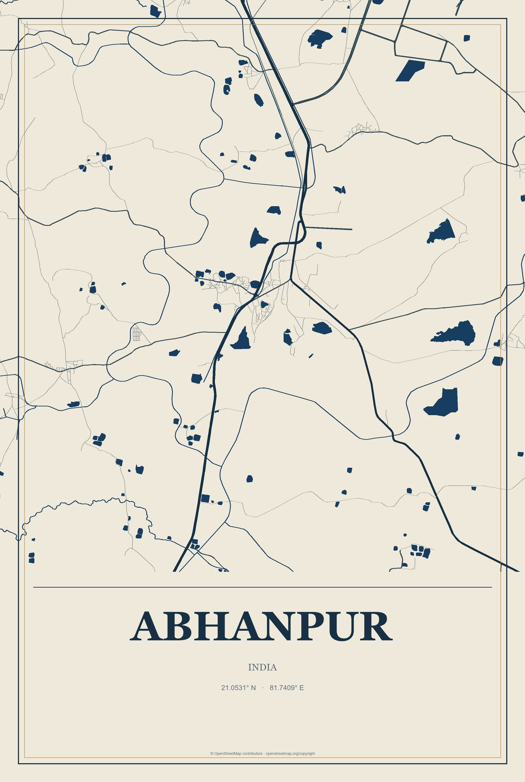 Abhanpur, India City Map Aluminum Sign in Coastal Cutout style