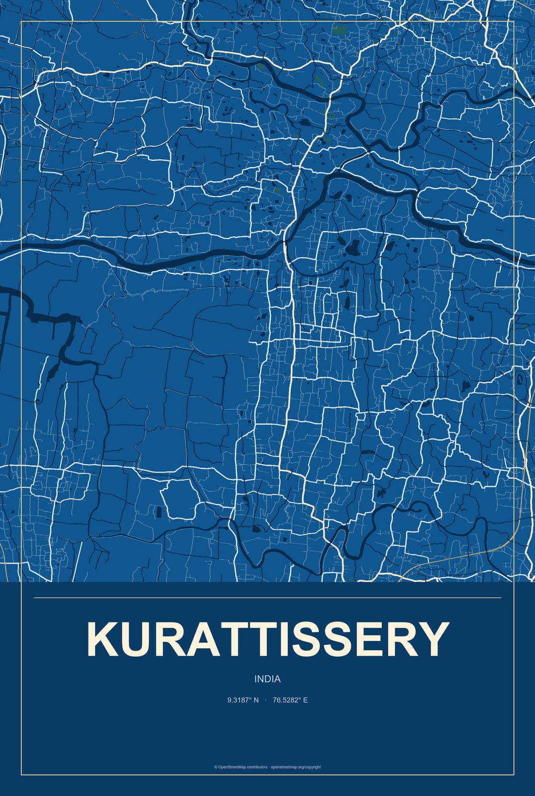 Kurattissery, India City Map Aluminum Sign in Harbor Cobalt style