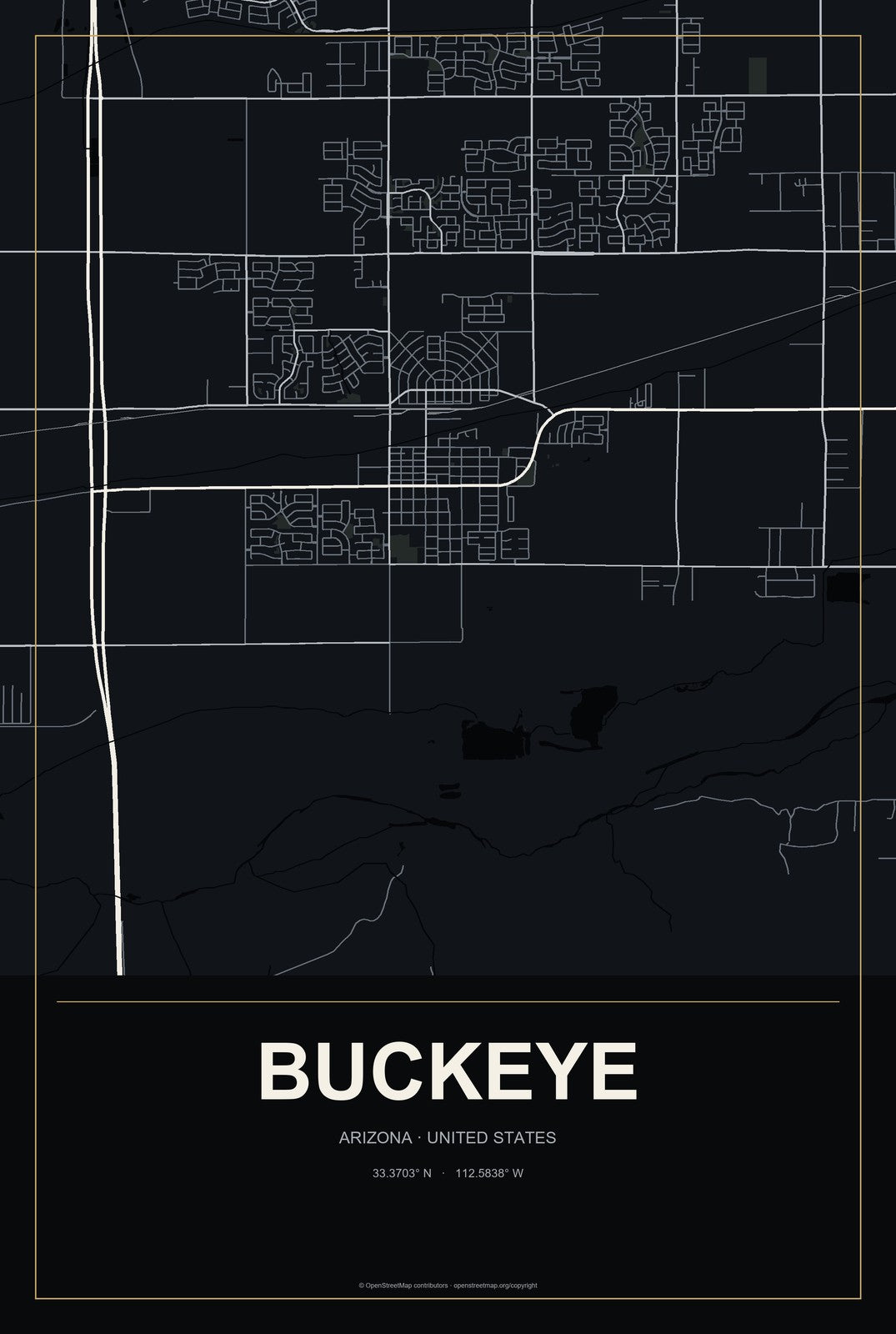Buckeye, Arizona City Map Aluminum Sign in Metropolitan Noir style