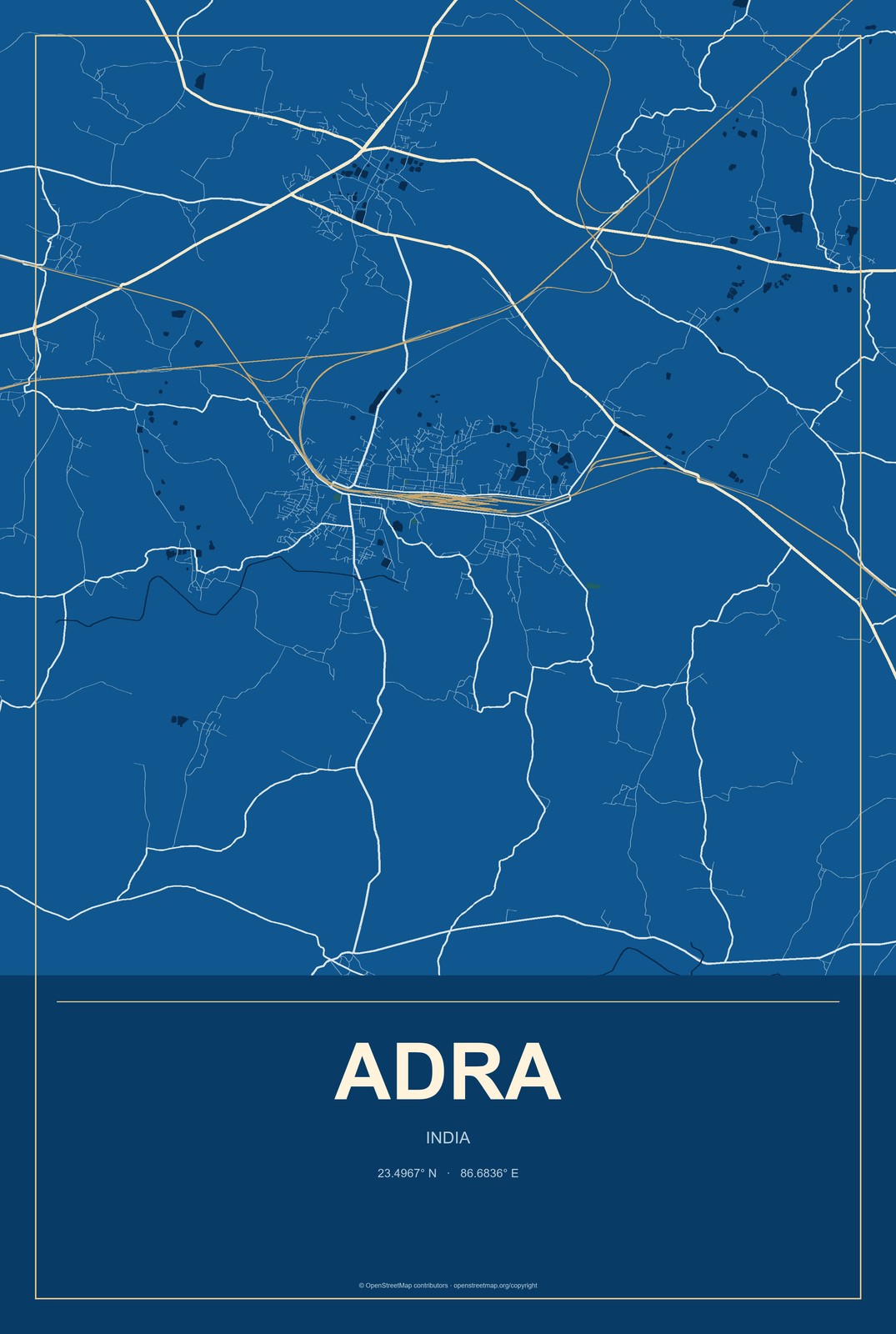 Adra, India City Map Aluminum Sign in Harbor Cobalt style