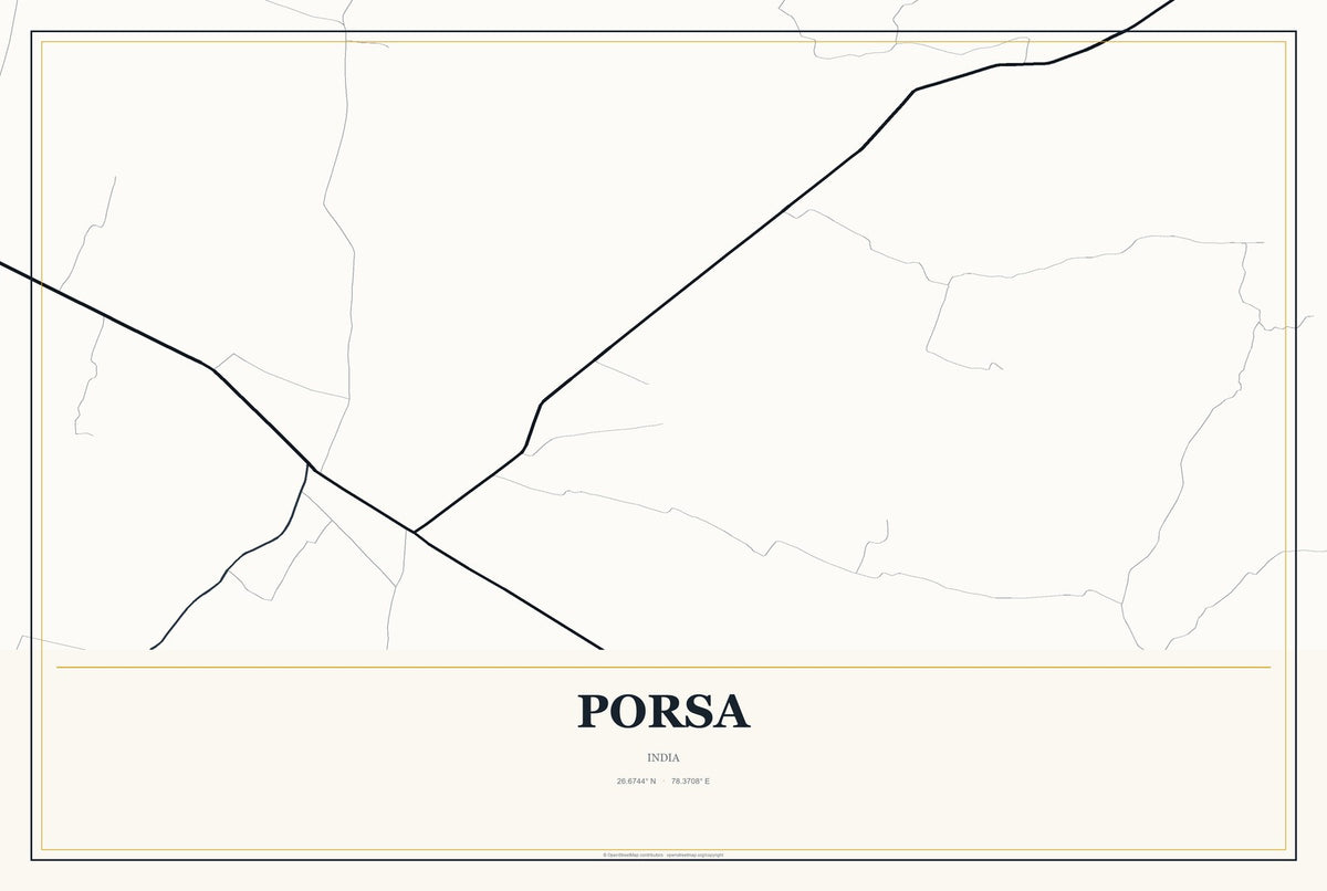 Porsa, India City Map Aluminum Sign in Citrine Modern style