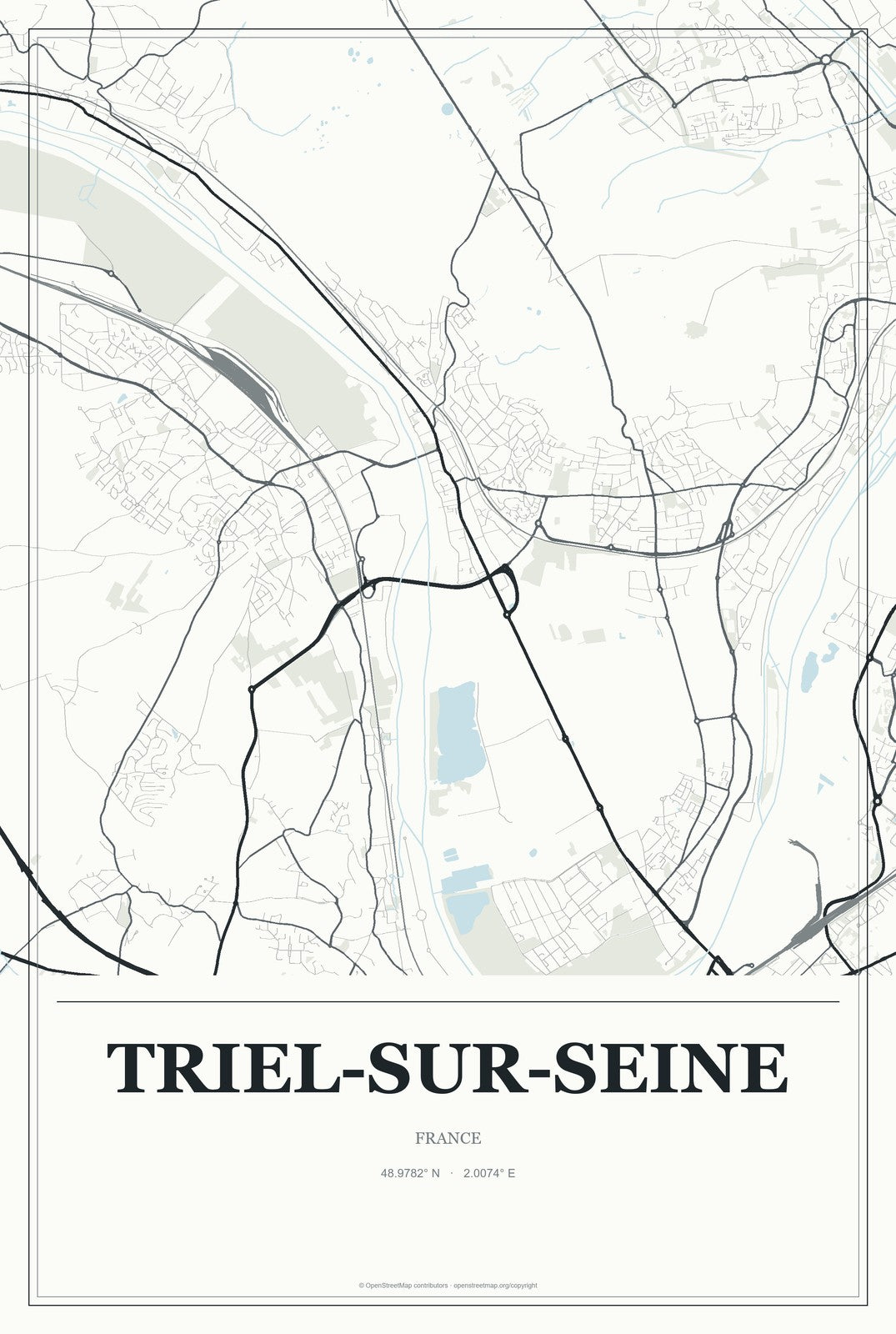 Triel-sur-Seine, France City Map Aluminum Sign in Gallery Air style