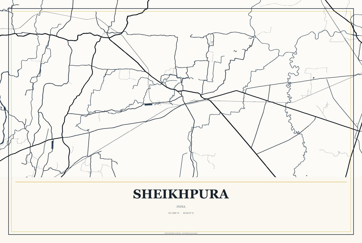 Sheikhpura, India City Map Aluminum Sign in Citrine Modern style