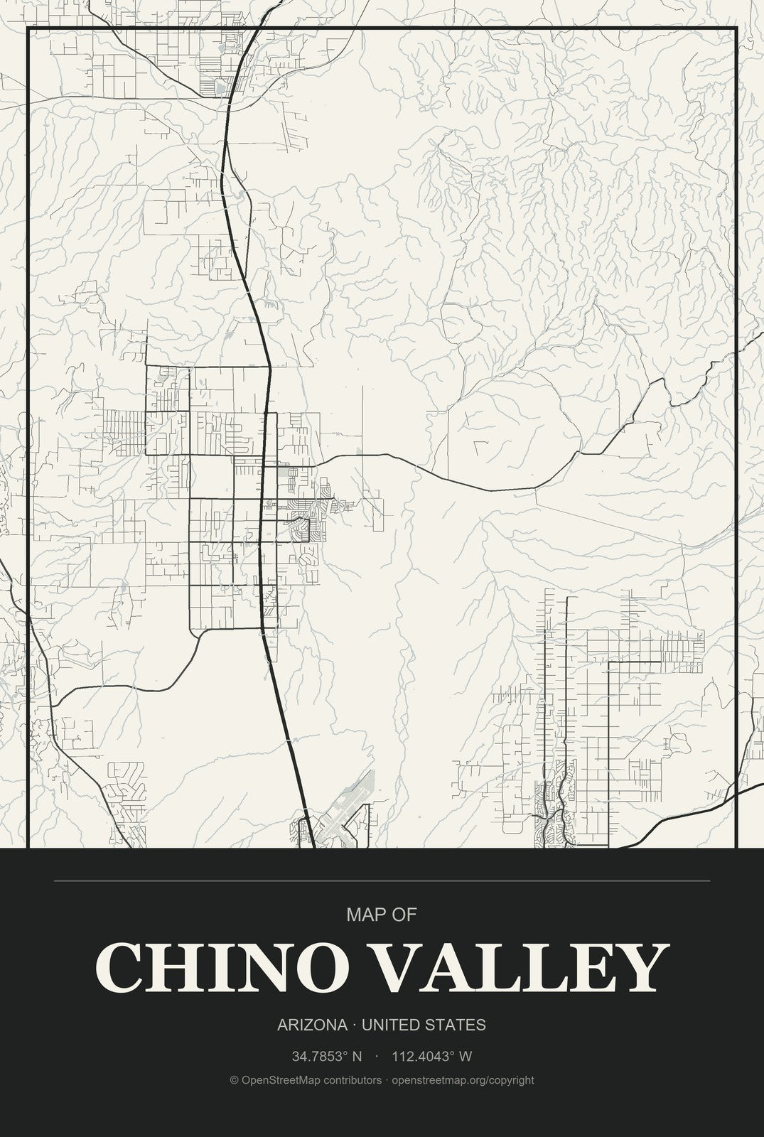 Chino Valley, Arizona City Map Aluminum Sign in Museum Plaque style