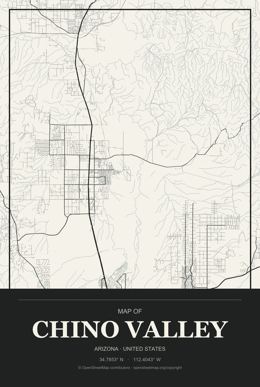 Chino Valley, Arizona City Map Aluminum Sign in Museum Plaque style