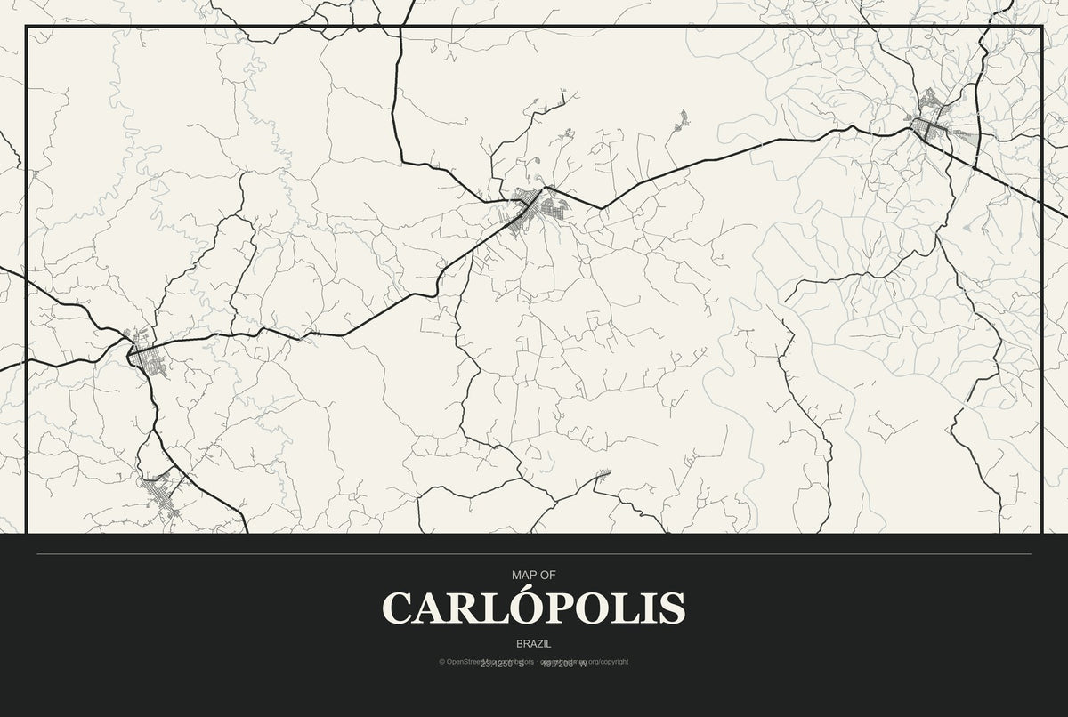 Carlópolis, Brazil City Map Aluminum Sign in Museum Plaque style