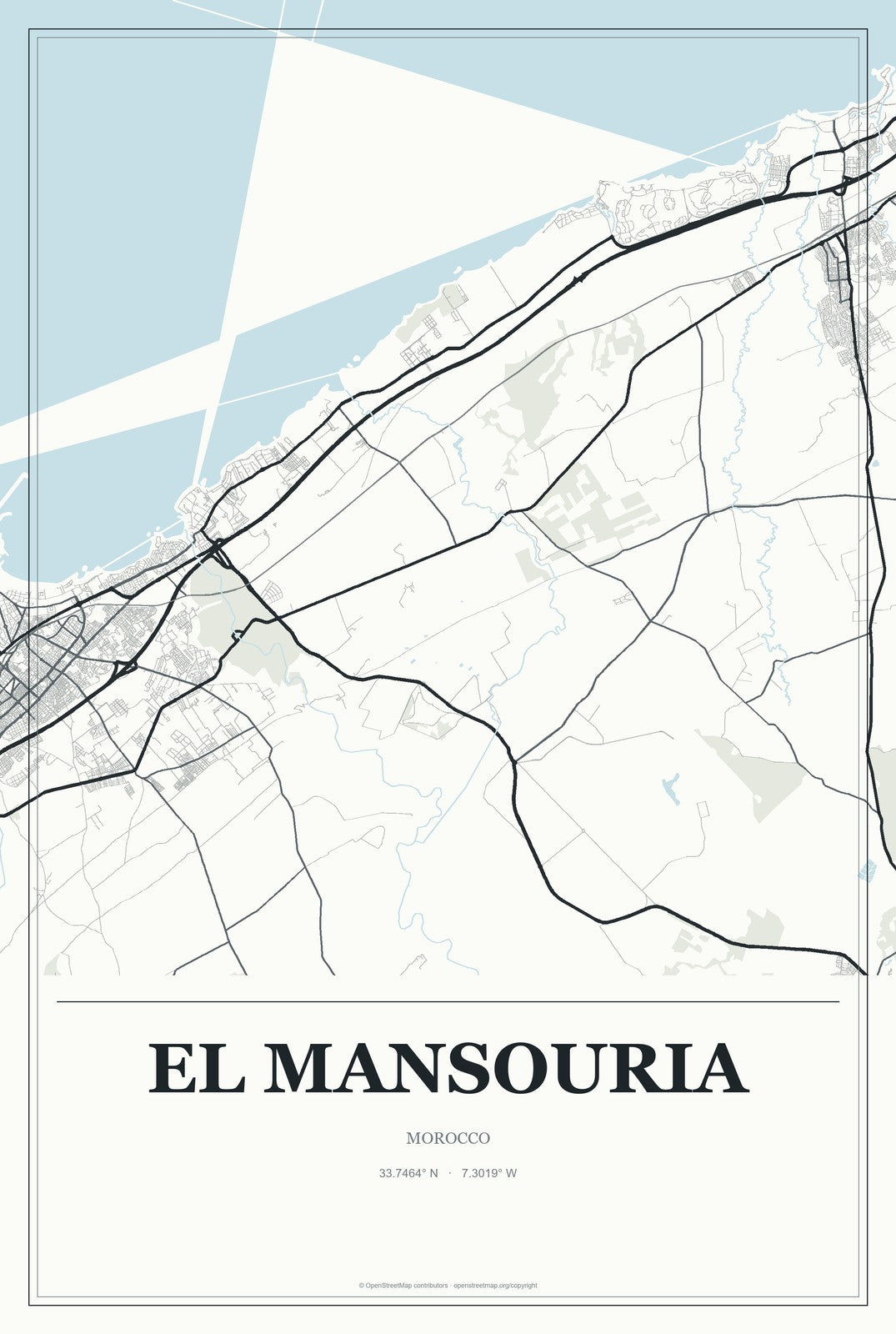 El Mansouria, Morocco City Map Aluminum Sign in Gallery Air style
