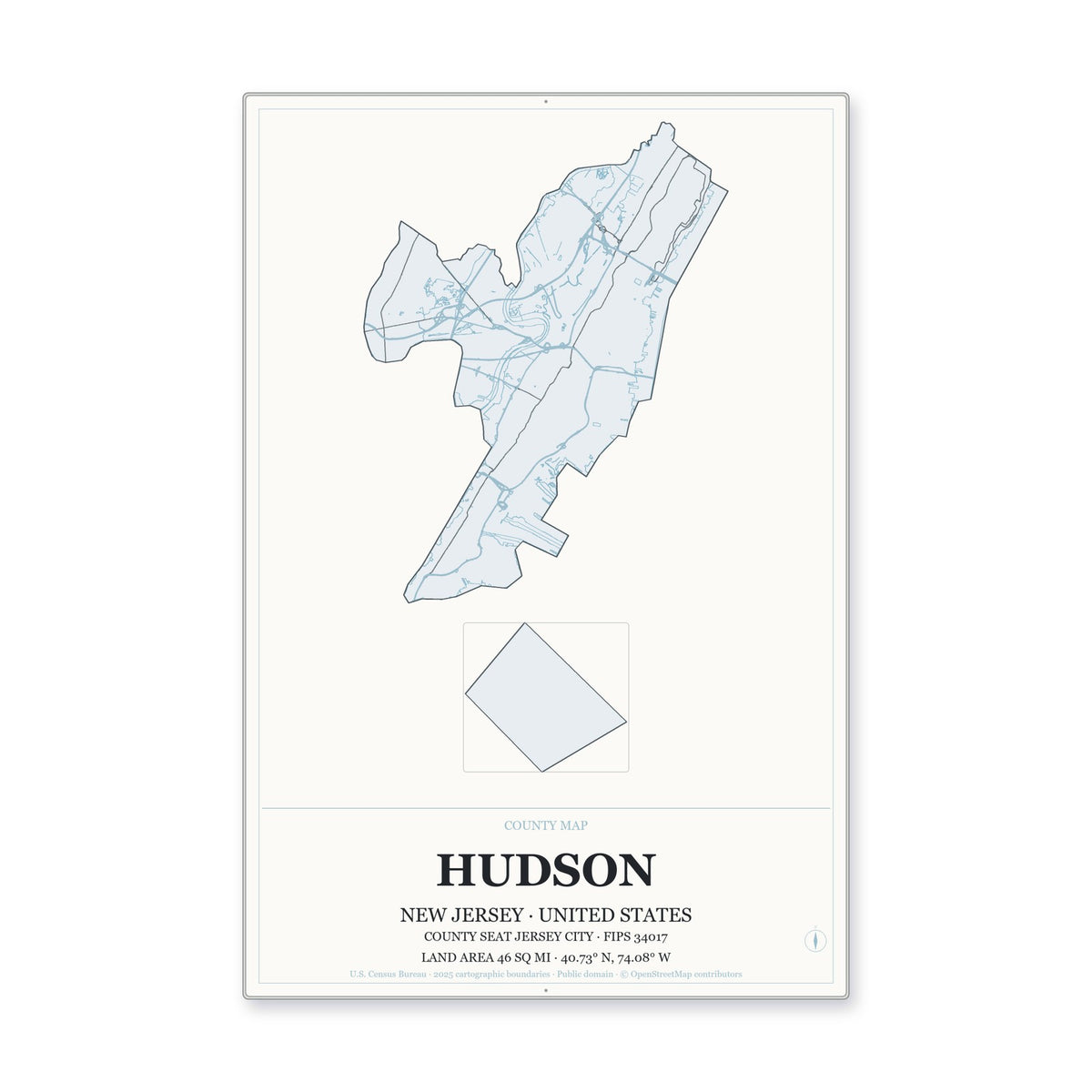 Hudson County, New Jersey Map Aluminum Sign in Gallery Air style