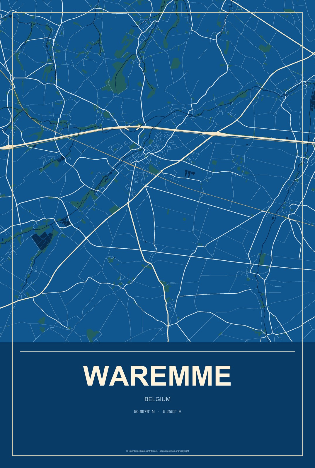 Waremme, Belgium City Map Aluminum Sign in Harbor Cobalt style