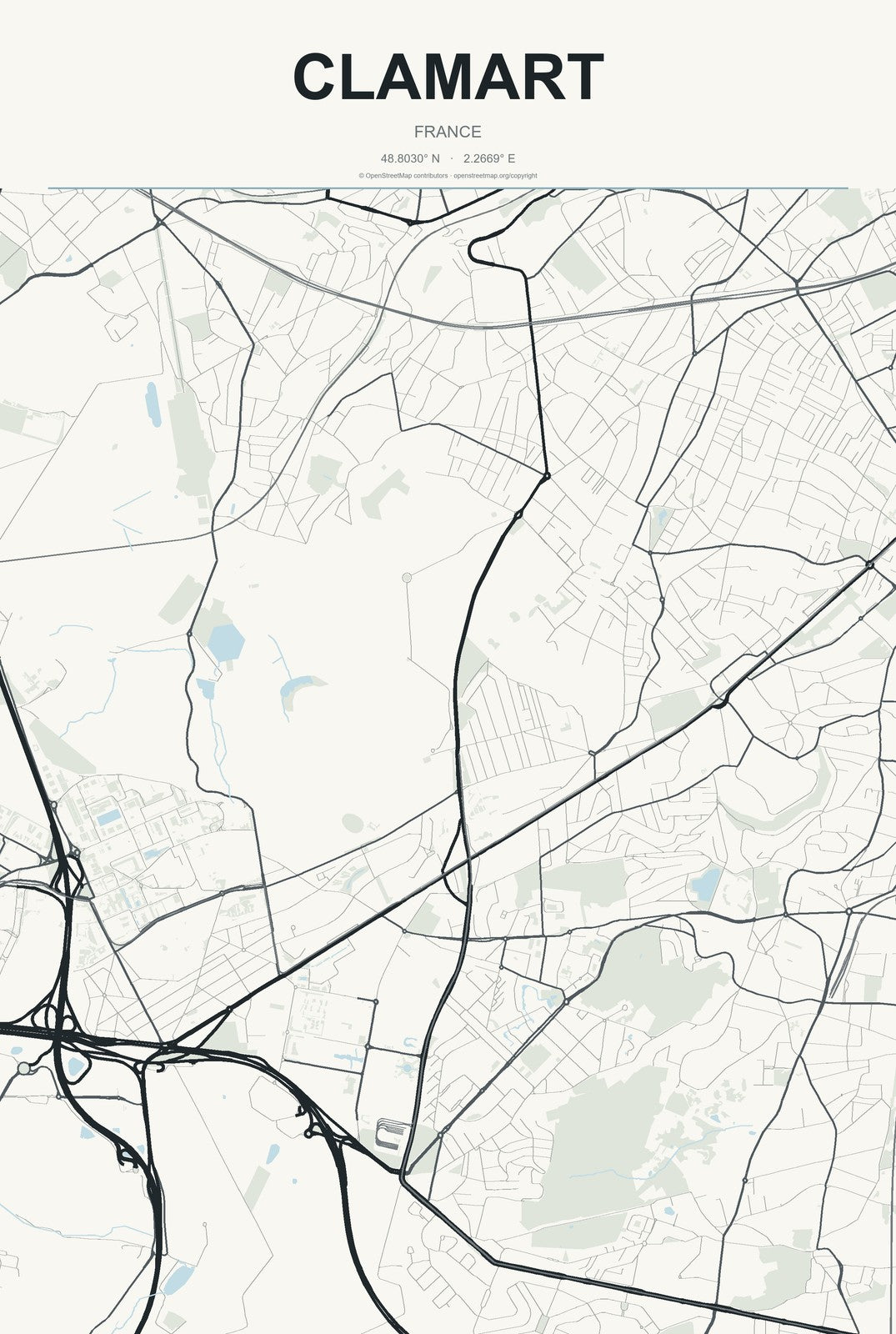 Clamart, France City Map Aluminum Sign in Headline Atlas style