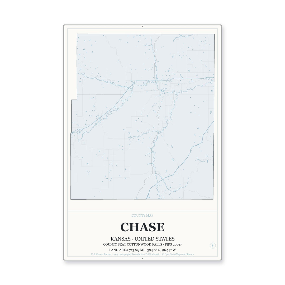 Chase County, Kansas Map Aluminum Sign in Gallery Air style