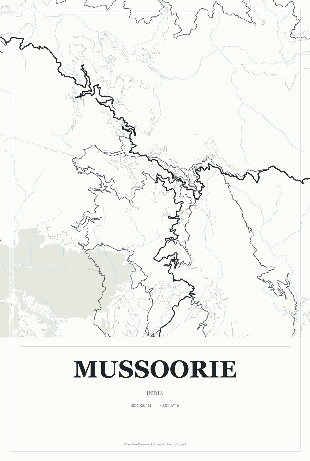 Mussoorie, India City Map Aluminum Sign in Gallery Air style