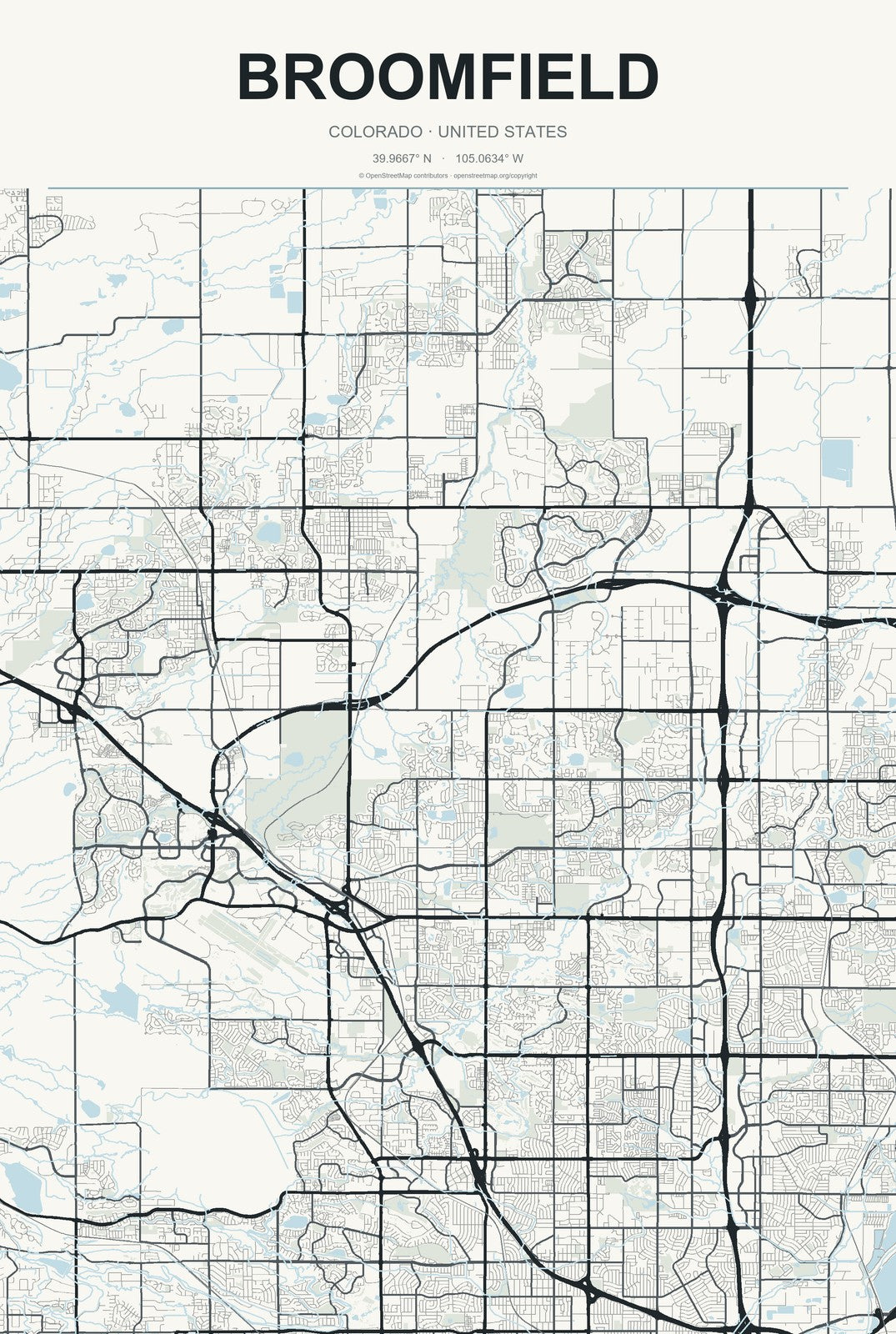 Broomfield, Colorado City Map Aluminum Sign in Headline Atlas style