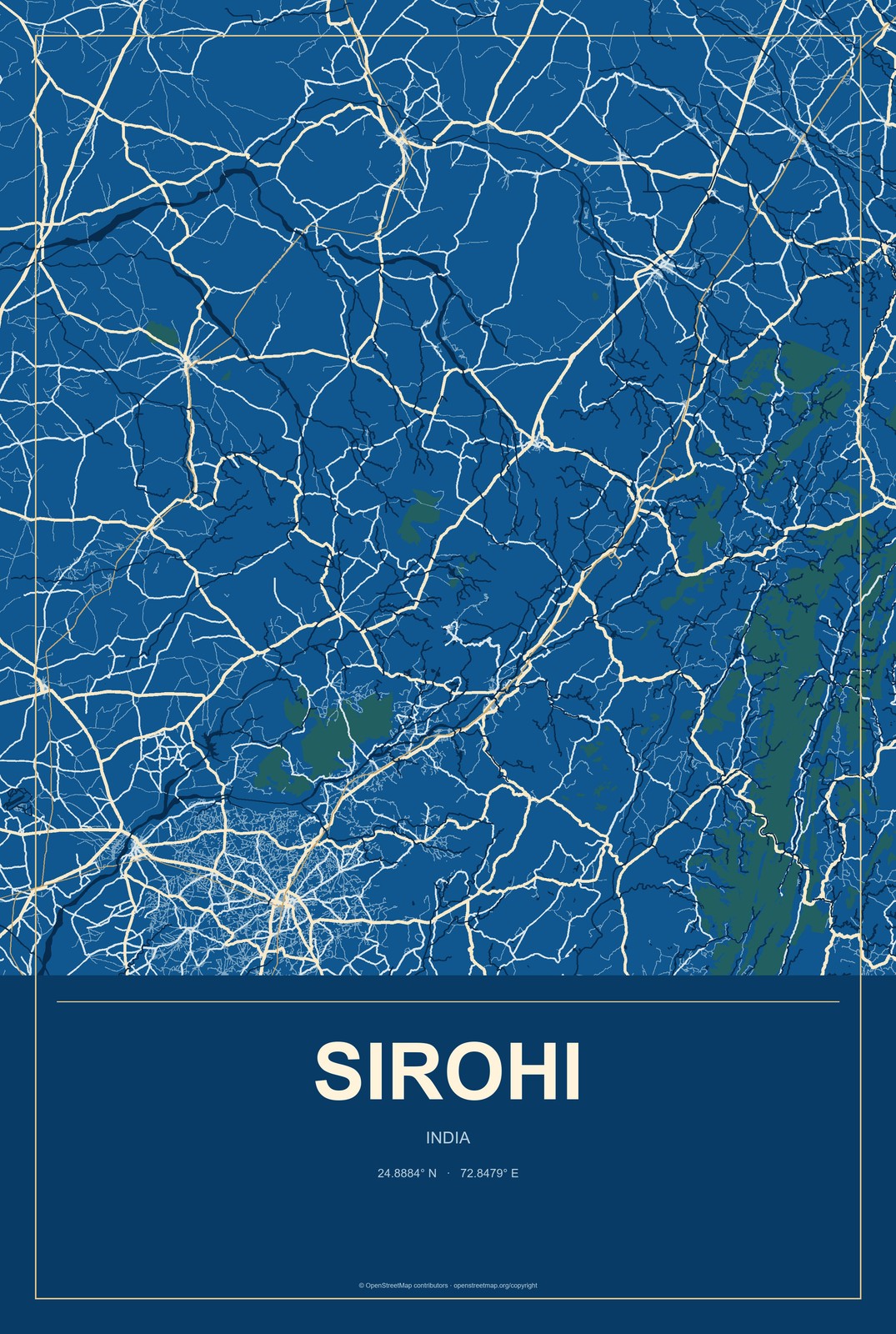 Sirohi, India City Map Aluminum Sign in Harbor Cobalt style