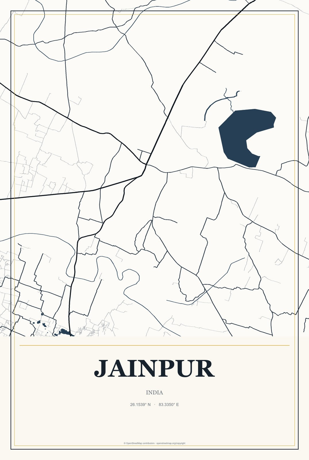 Jainpur, India City Map Aluminum Sign in Citrine Modern style