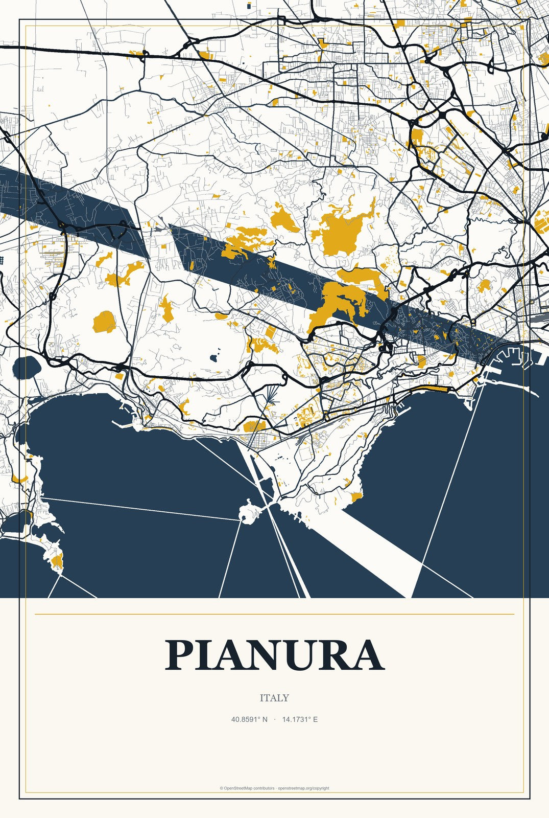 Pianura, Italy City Map Aluminum Sign in Citrine Modern style