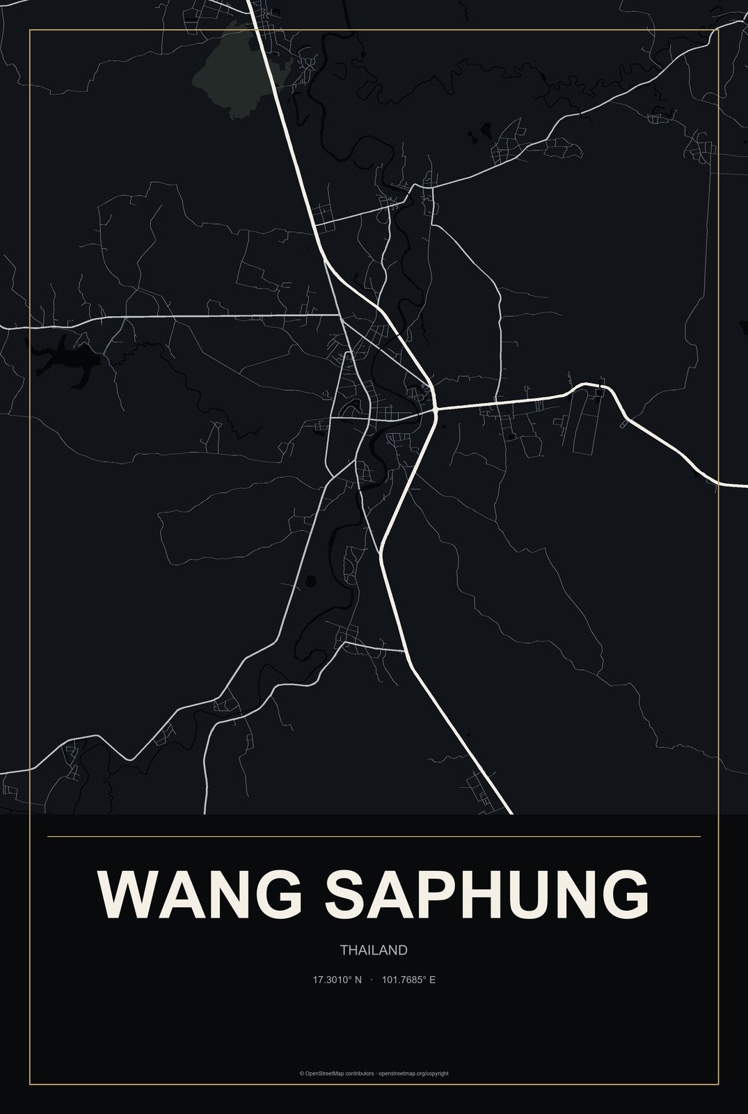 Wang Saphung, Thailand City Map Aluminum Sign in Metropolitan Noir style
