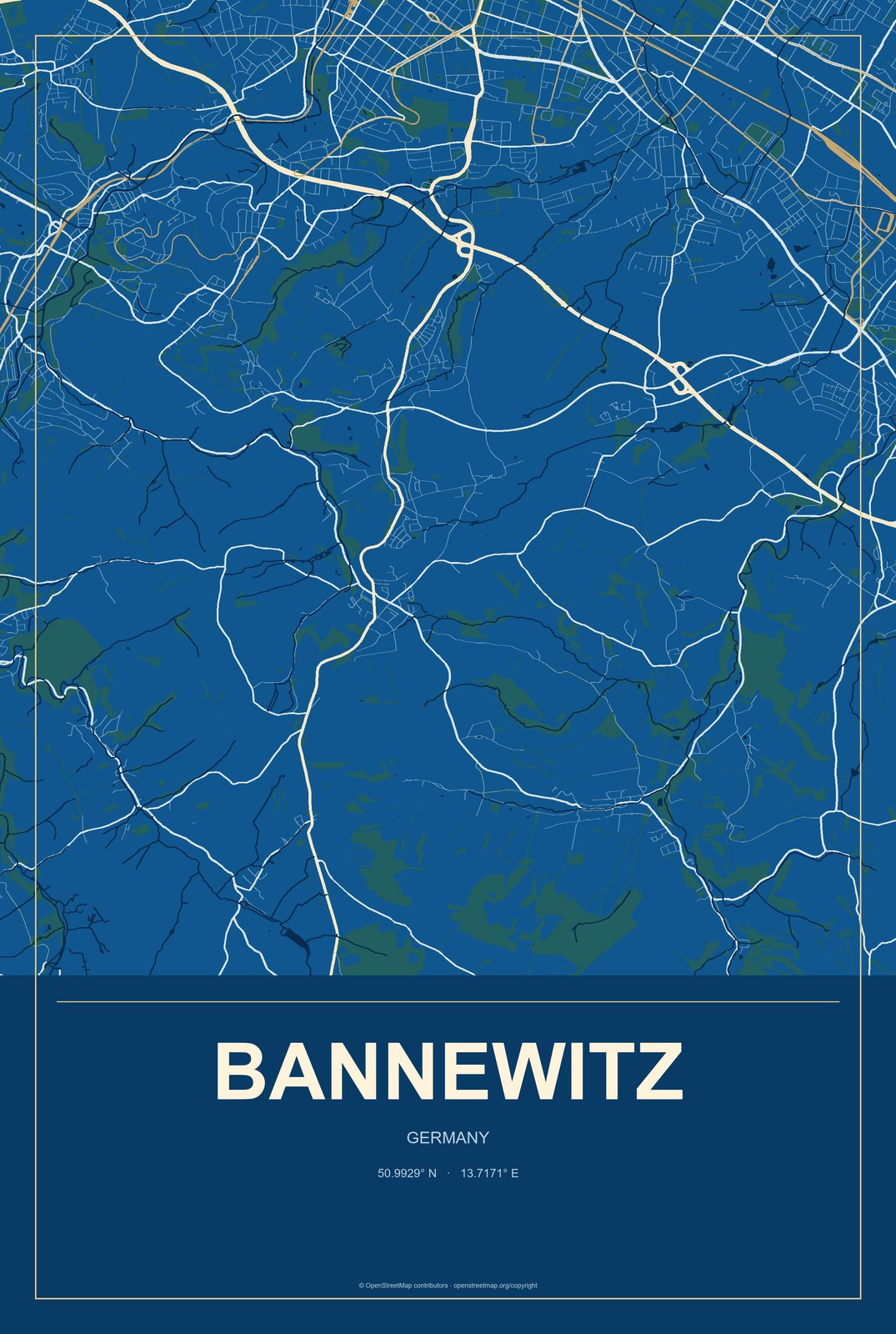 Bannewitz, Germany City Map Aluminum Sign in Harbor Cobalt style