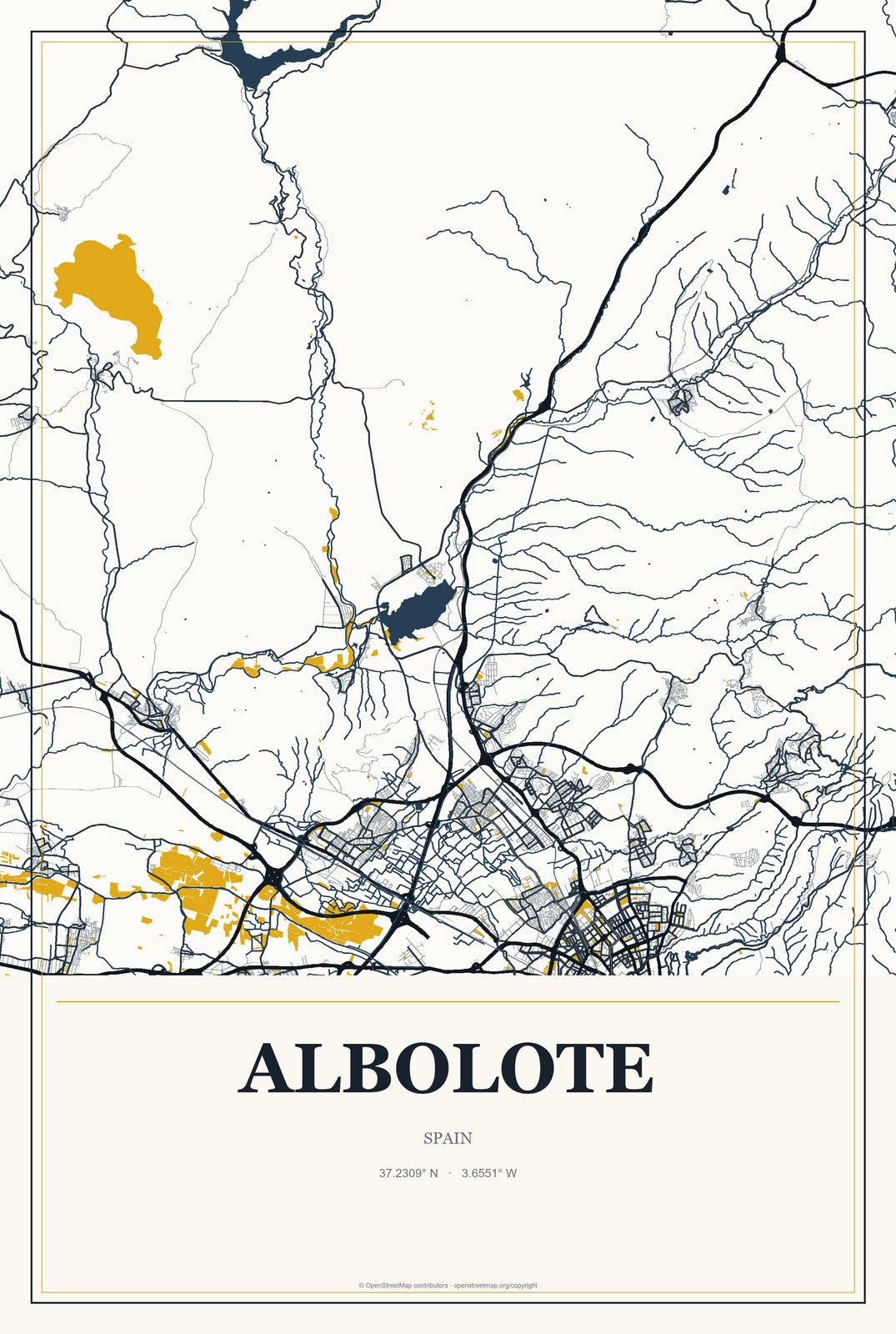 Albolote, Spain City Map Aluminum Sign in Citrine Modern style