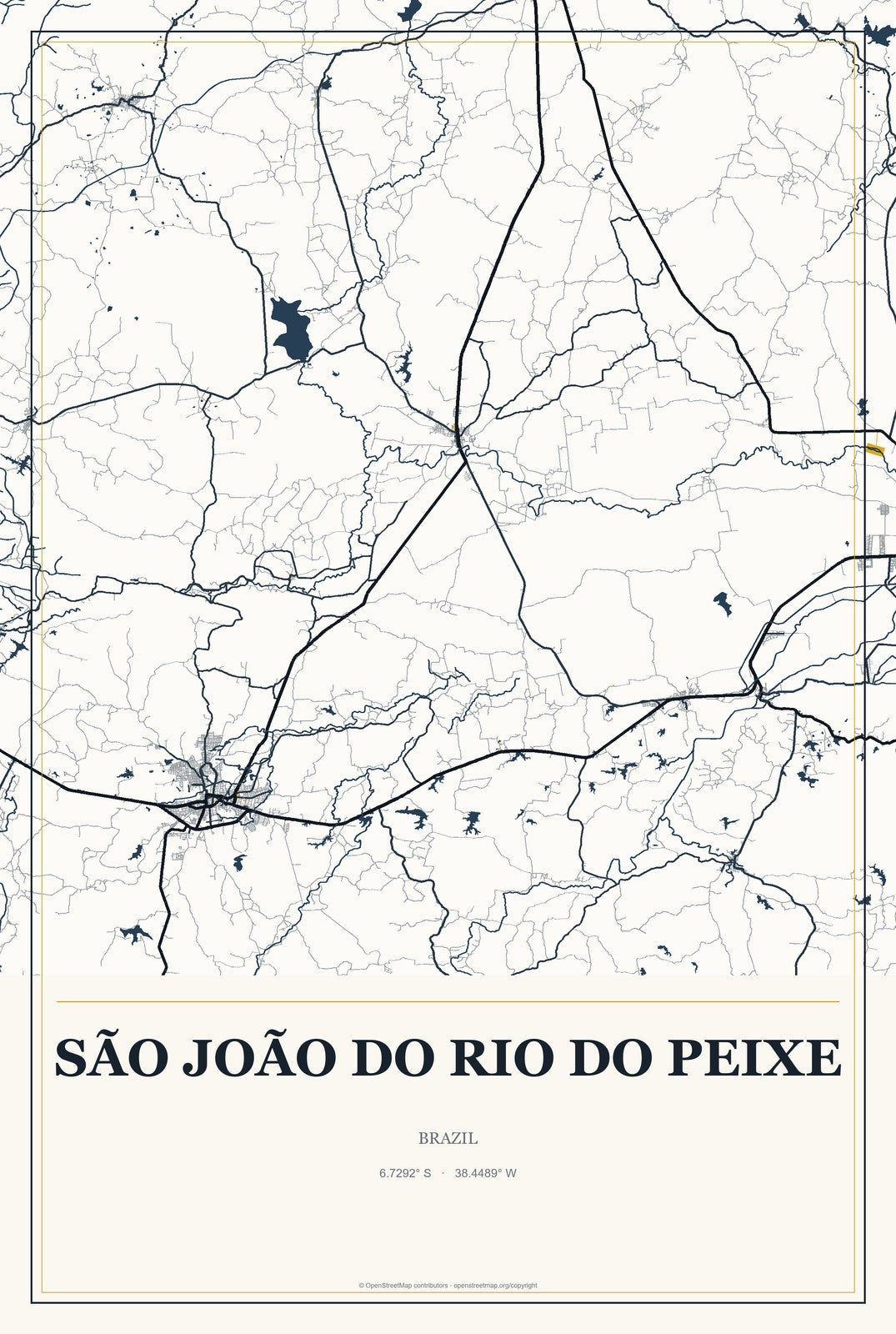 São João do Rio do Peixe, Brazil City Map Aluminum Sign in Citrine Modern style