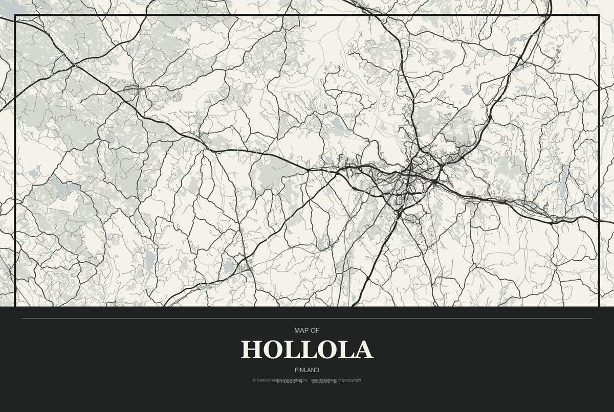 Hollola, Finland City Map Aluminum Sign in Museum Plaque style