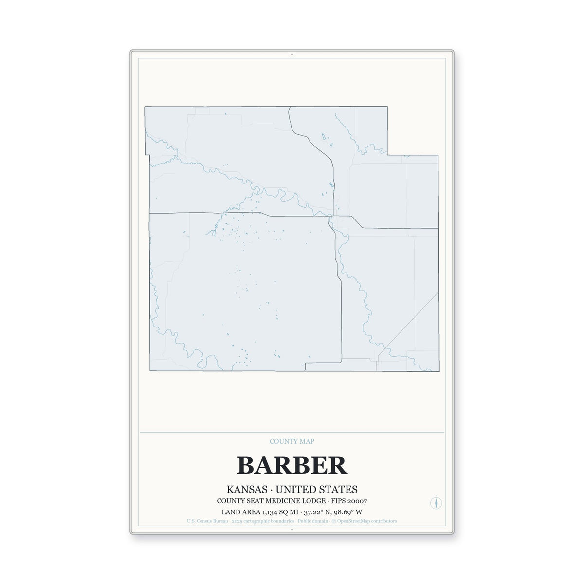 Barber County, Kansas Map Aluminum Sign in Gallery Air style