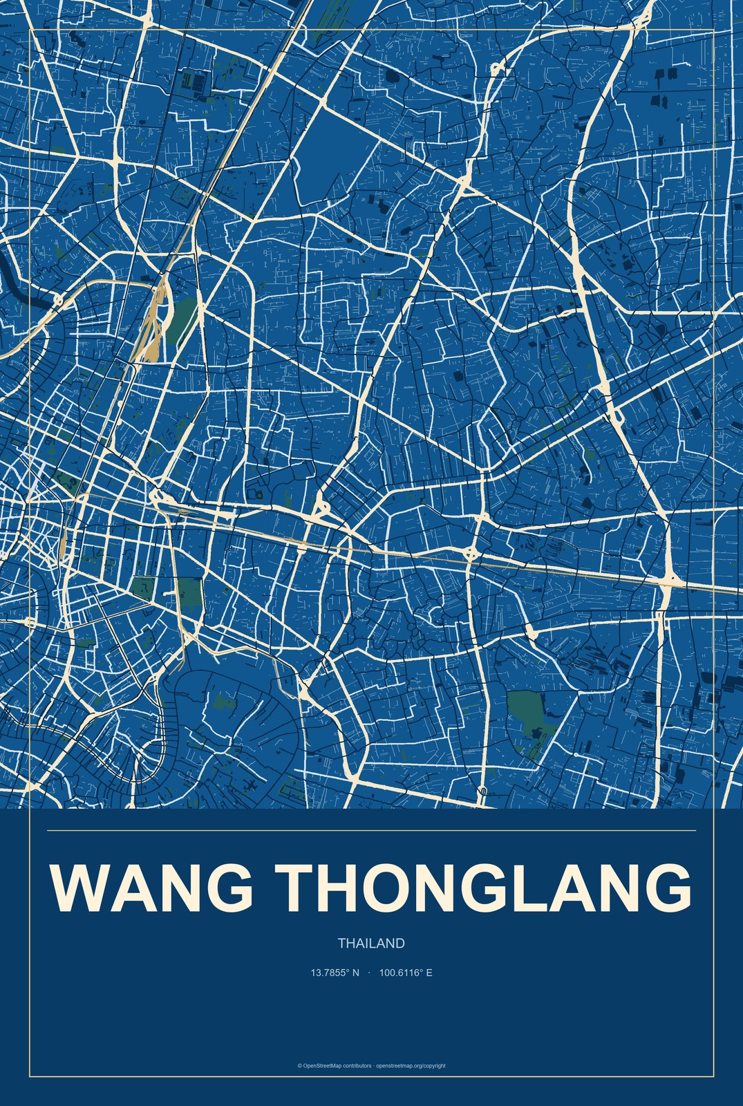 Wang Thonglang, Thailand City Map Aluminum Sign in Harbor Cobalt style