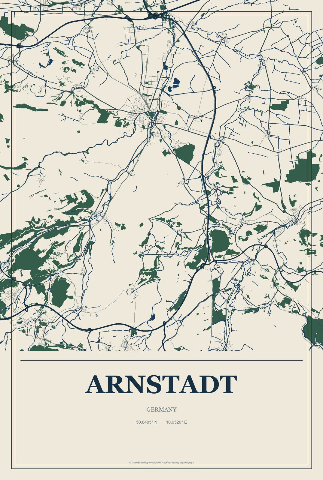 Arnstadt, Germany City Map Aluminum Sign in Coastal Cutout style