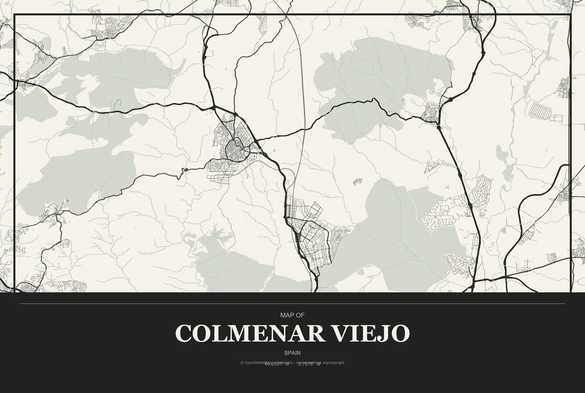 Colmenar Viejo, Spain City Map Aluminum Sign in Museum Plaque style